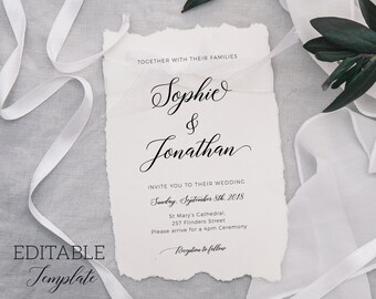 Calligraphy Wedding Invitation EDITABLE template, Elegant Wedding Invite PRINTABLE, Script Wedding reception invitations digital Minimal