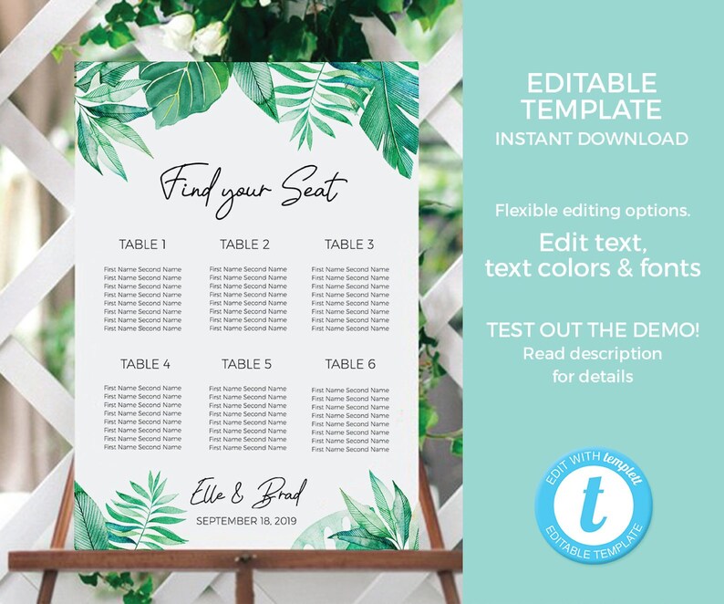 Tropical Wedding Decorations TEMPLATES, Greenery Invitations EDITABLE, Wedding Suite, Wedding stationery set Wedding invites, details, RSVP image 9