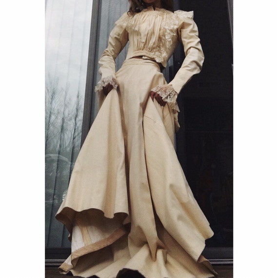 Victorian wool and lace two piece set