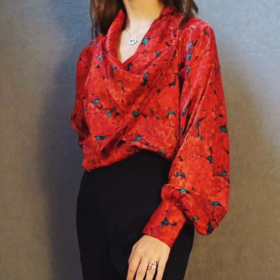 1980s Rose Print Blouse