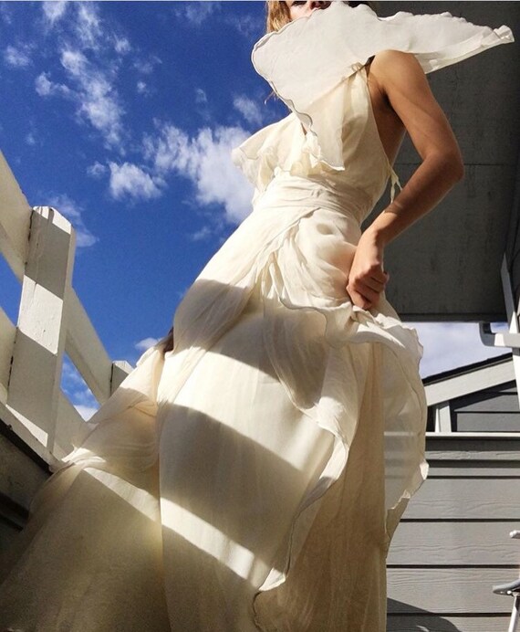 100% Raw silk 1960s halter dress