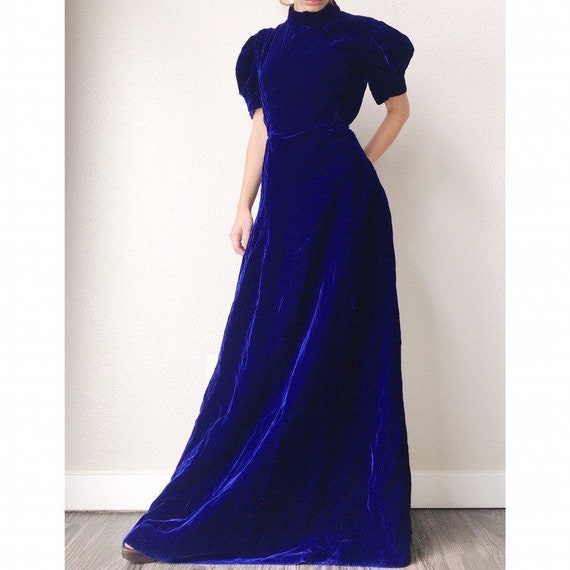 1970s Electric Blue Velvet Dress