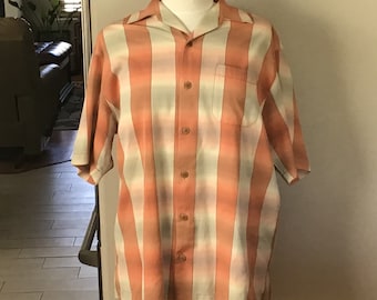 Small Tommy Bahama Aloha Camp Shirt in a Lt. Orange and Cream Plaid