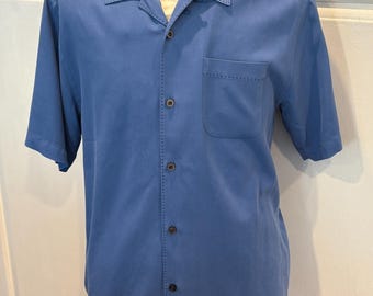 Small Periwinkle Blue Silk Tommy Bahama Hawaiian Aloha Shirt
