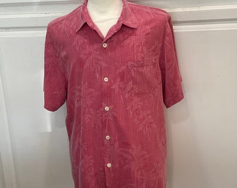 Large Red and White Silk Tommy Bahama Hawaiian Aloha Shirt