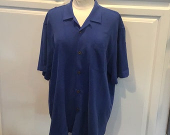 XL Silk Solid Royal Blue Original Fit Hawaiian Aloha Shirt