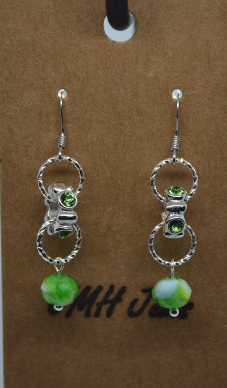 Silver and green dangle earrings Etsy