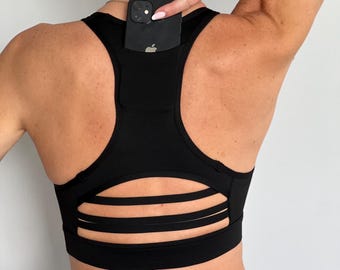 Sports Bra with Back Pocket – High Support Workout Top, Size Small Only