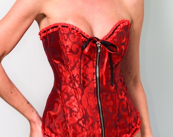 Cosplay Top. Vintage Overbust Corset: Floral Lace-Up Boned Bustier. Gothic Victorian Renaissance Lingerie