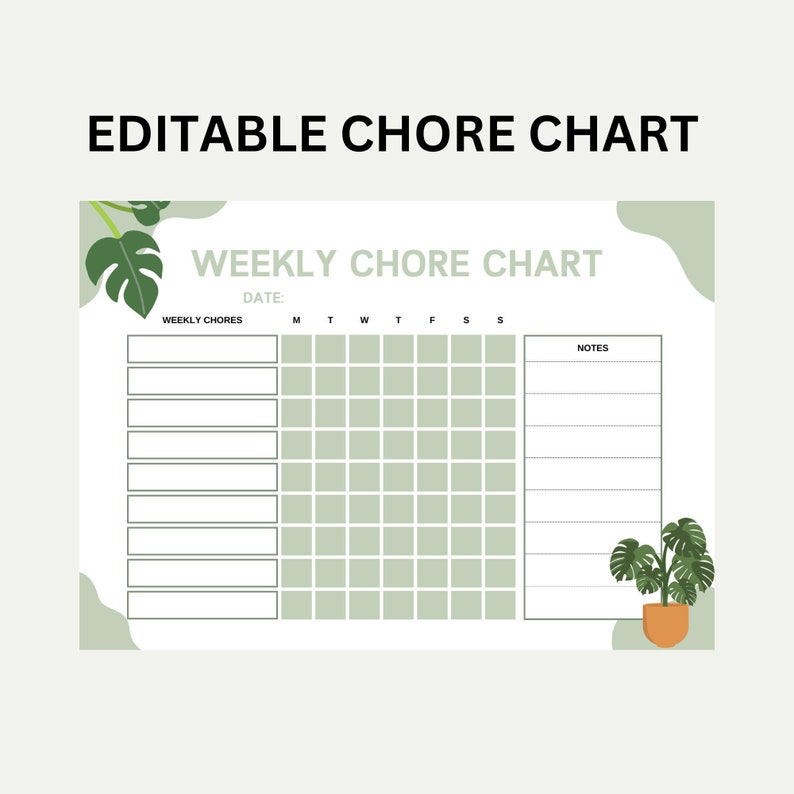 Editable Chore Chart, Printable Cleaning Schedule, Weekly Checklist ...