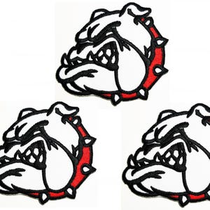 3pcs. Bulldog Pitbull Sew on Patch Cartoon Bulldog with Red Collar Sticker Craft Projects Accessory DIY Emblem Clothing Appliques Badge.