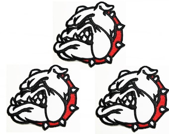3 st. Bulldog Pitbull Sy-på-lapp Tecknad Bulldog med rött halsbandsklistermärke Pysselprojekt Tillbehör DIY Emblem Klädapplikationer Märke.