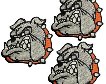 3 st. Bulldoggmärke med orange halsband, tecknad valp, gör-det-själv-strykmärke för jackor, jeans, byxor, ryggsäckar, kläder, dekorativ reparation.