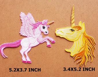 Lot med 2 ponny enhörning prinsessa rosa enhörning häst fantasi tecknad lapp klädväska t-shirt jeans biker märke applikation stryk-på/sy-på lapp
