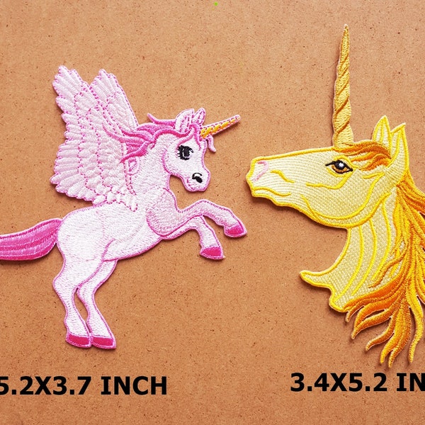 Lot de 2 Poney Licorne Princesse Rose Licorne Cheval Fantaisie Dessin Animé Patch Vêtements Sac T-Shirt Jeans Biker Badge Applique Fer sur / Coudre sur Patch