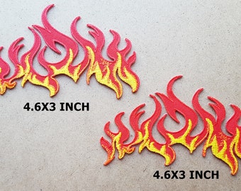 Lot of 2 Fire Symbol Flames Biker Tattoo Flammable Danger Warning Cartoon Patch For T-Shirt Jeans Biker Badge Applique Iron on/Sew On Patch