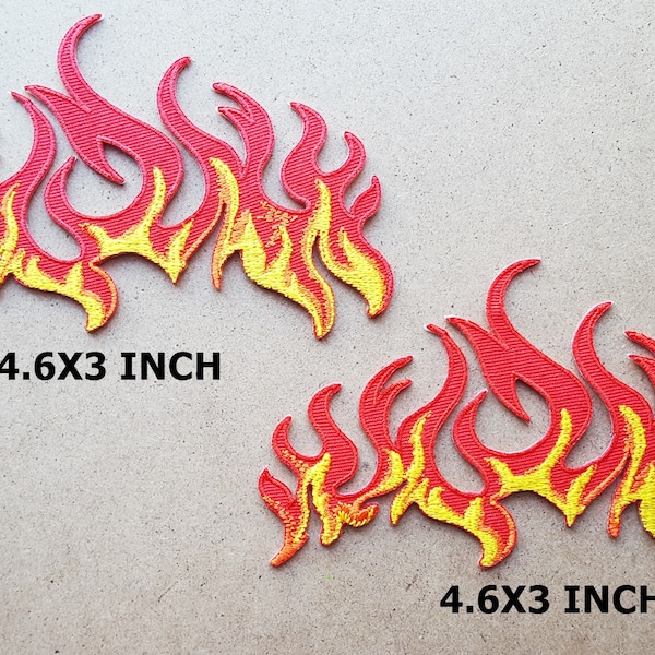 Lot de 2 Symbole de feu Flammes Biker Tattoo Inflammable Danger Avertissement Dessin Animé Patch Pour T-Shirt Jeans Biker Badge Applique Fer sur / Coudre sur Patch