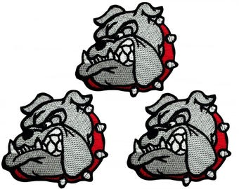 3 st. Bulldoggrå med röd halsband tecknade märkeslappar Bulldog Pitbull hund hantverksmärken DIY applikation broderad kläder kostym.