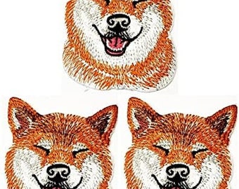 3 st. Shiba Inu japanska valphundsmärken konst- och tecknade märkesmärken skylt kostym t-shirts jackor jeans DIY-applikation broderad stryk-på-märke.
