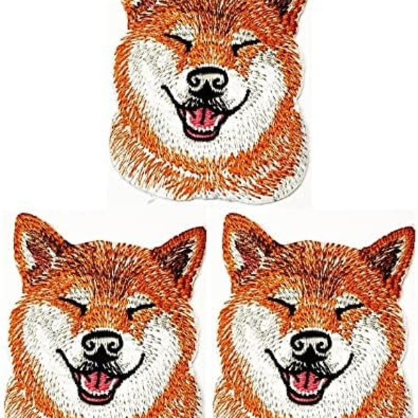 3Pcs. Shiba Inu Japanese Puppy Dog Patches Arts Cartoon Patches Sign Costume T-Shirts Jackets Jeans DIY Applique Embroidered Iron on Patch.