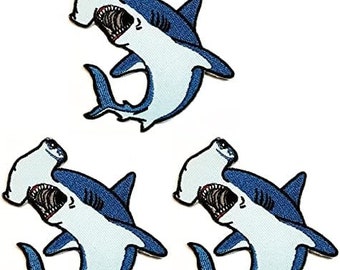 3 st. Hammerhaj Tygmärken Fisk Undervattensdjur Broderi Stryk-på Tyg Applikation Sömnad Hantverk Reparation Dekorativ Skylt Symbol Kostym.