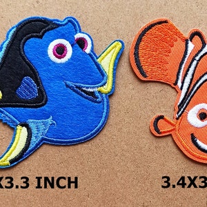 Lote de 2 remendo de desenhos animados do filme Procurando Nemo Fish Dory para roupas infantis camiseta jeans motociclista emblema aplique de ferro/costura em remendo
