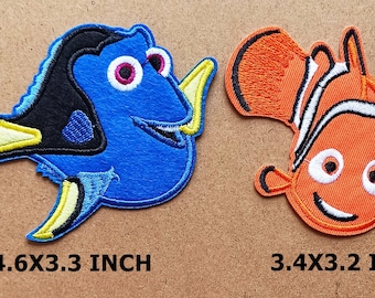 Lot of 2 Finding Nemo Fish Dory Movie Cartoon Patch For Kids Clothes T-Shirt Jeans Biker Badge Applique Iron on/Sew On Patch