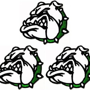 3pcs. Bulldog Pitbull Sew on Patch Cartoon Bulldog with Green Collar Sticker Craft Projects Accessory DIY Emblem Clothing Appliques Badge.