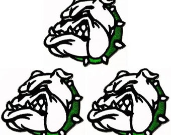 3 st. Bulldog Pitbull Sy-på-lapp Tecknad Bulldog med grönt halsbandsklistermärke Pysselprojekt Tillbehör DIY Emblem Klädapplikationer Märke.