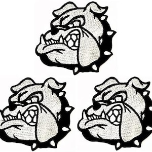 3pcs. Bulldog Gray with Cute Black Dog Collar Cartoon Patch Bulldog Pitbull Dog Craft Patches DIY Applique Embroidered Clothing Costume.