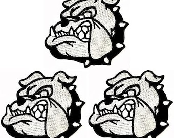 3 st. Bulldoggrå med söt svart hundhalsband tecknad lapp Bulldog Pitbull hund hantverkslappar DIY applikation broderad kläder kostym.