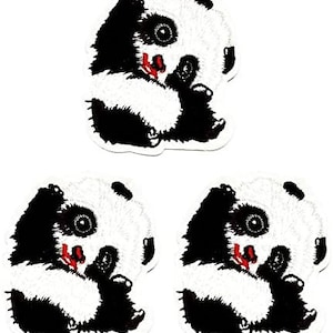 3pcs. Panda Baby Cartoon Iron on Patch Embroidered Applique Craft DIY Clothes Dress Plants Jean Sticker Panda Bear Patch Decorative Repair.