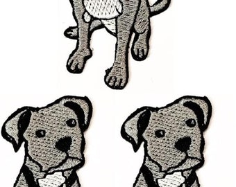 3 st. grå hundmärken amerikansk staffordshireterrier tecknad broderi stryk-på lapp applikation gör-det-själv-pyssel reparation dekorativ symbol kostym.