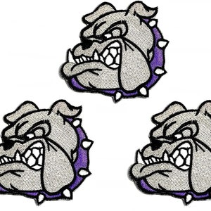 3pcs. Bulldog Gray With Purple Collar Cartoon Patches Bulldog Pitbull Dog Craft Patches DIY Applique Embroidered Clothing Costume.