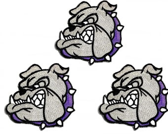 3 st. Bulldoggrå med lila halsband tecknade märkeslappar Bulldog Pitbull hund hantverksmärken DIY applikation broderad kläder kostym.