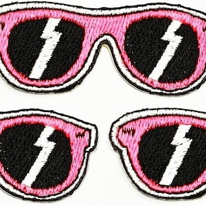 3Pcs. Pink Sunglasses Embroidered Patch Fabric Stickers Cartoon Iron On Sew On Patch Logo Clothe Jeans Jackets Hats Backpacks Shirts