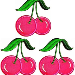 3pcs. Cherry Patches Pink Cherry Fruit Stickers Crafts Arts Sewing Repair Embroidered Iron On Patch for DIY Jeans Jacket Bag Backpack Caps