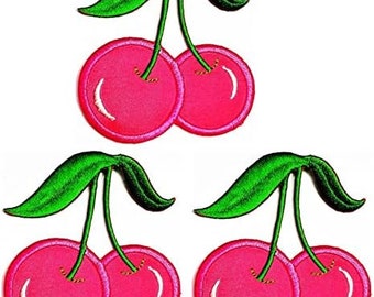 3 st. Körsbärslappar Rosa körsbärsfruktklistermärken Hantverk Konst Sömnad Reparation Broderad Stryk-på-lapp för DIY Jeans Jacka Väska Ryggsäck Kepsar