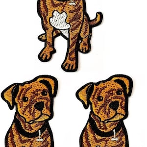 3pcs. Brown American Staffordshire Terrier Dog Patch Embroidered Patches for Clothe Jeans Jackets Hats Backpacks Costume Sewing DIY Patches.