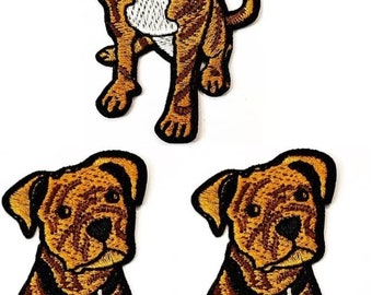 3 st. brun amerikansk staffordshireterrier hundmärke broderade märkeslappar för kläder jeans jackor mössor ryggsäckar kostym sömnad gör-det-själv-märken.