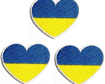 3 st. hjärtformade ukrainska flaggamärken, lands- och nationalflaggmärken, vi älskar Ukraina, broderade strykmärken, gör-det-själv för jeansjackor, 4,8x5,5 cm.