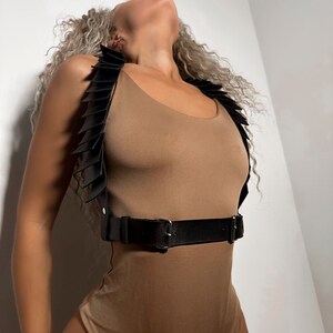 Black vegan leather harness woman lingerie chest harness belt