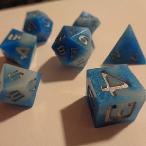 Glacial Blue and White Dice Set 7 Pieces
