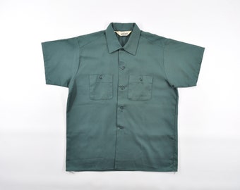 Vintage Work Shirt, 1950s 1960s Permanent Press Shirt by Oven Cured, Short Sleeve