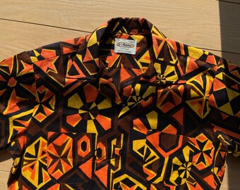 1950s Manhattan Aloha Shirt, Geometric Print, Rockabilly Style
