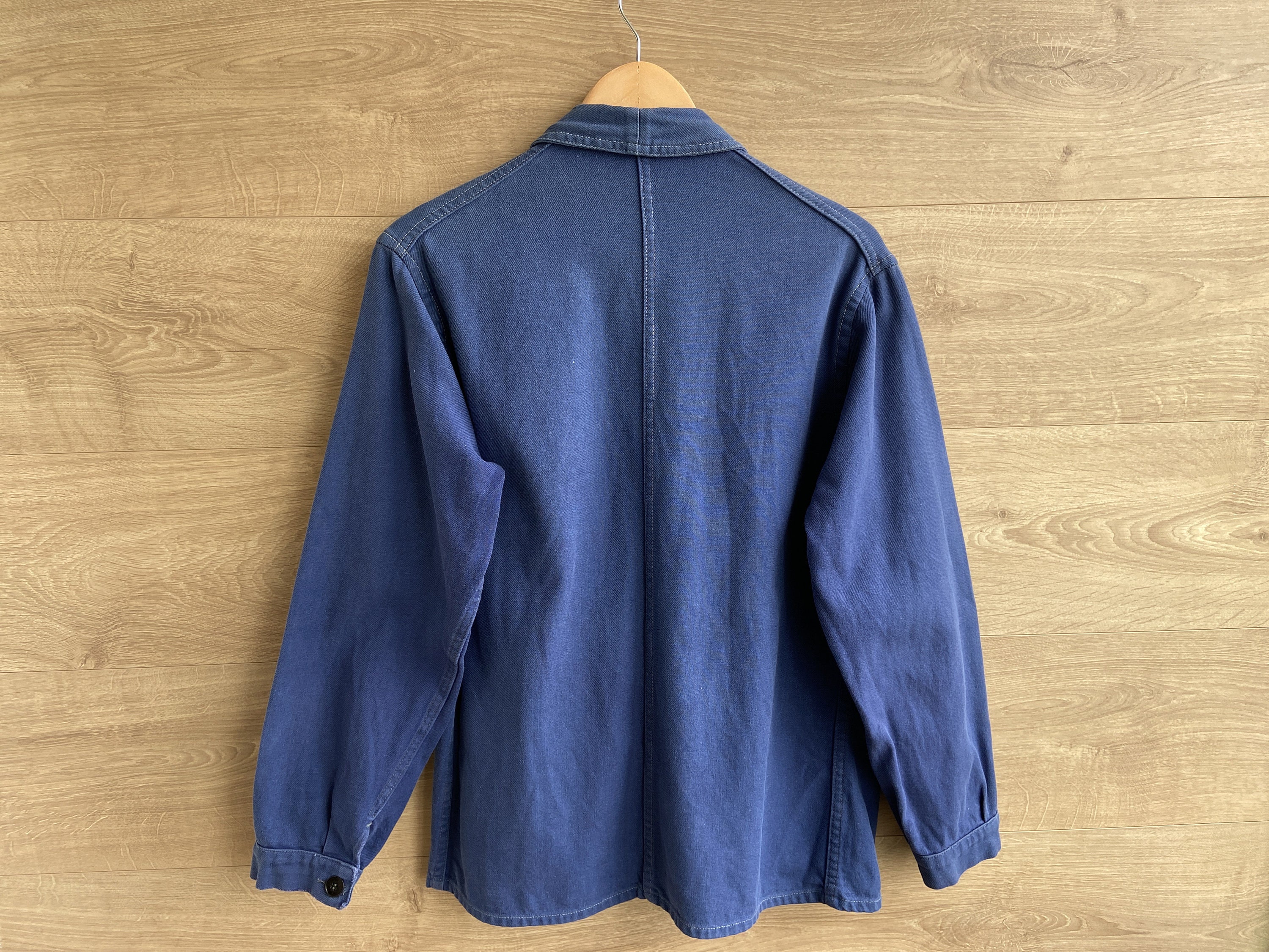 Vintage French Work Chore Jacket, Blue Cotton Artist Smock, 1940s