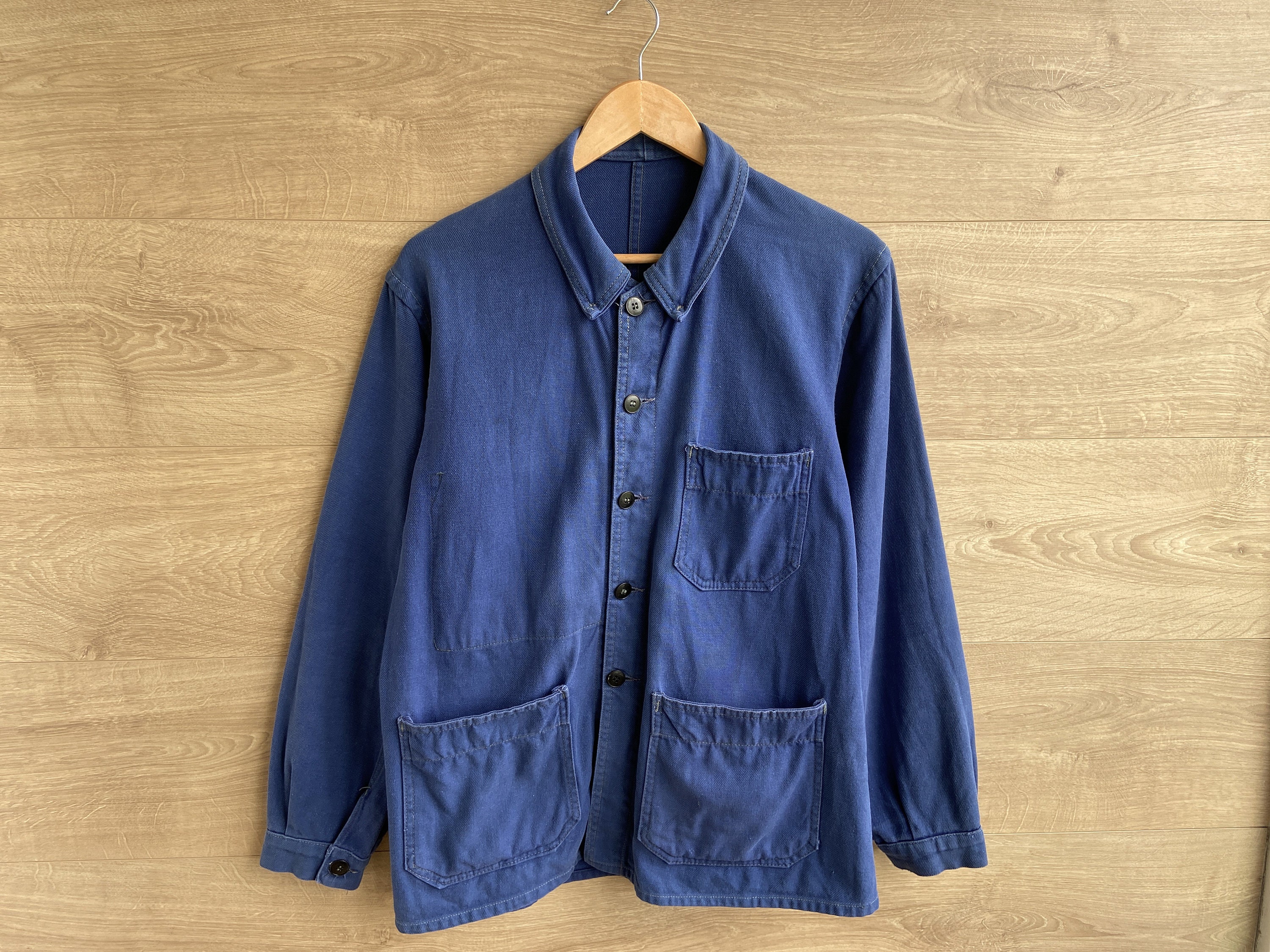 ジャケット・アウター 1930s vintage french work smock cotton Vintage French Work Chore Jacket, Blue Cotton Artist Smock, 1940s