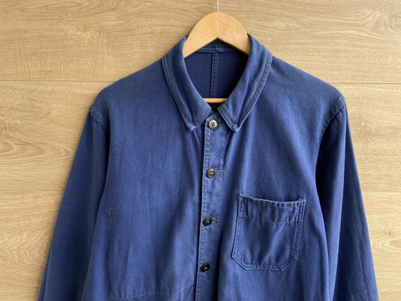 Vintage French Work Chore Jacket, Blue Cotton Artist Smock, 1940s