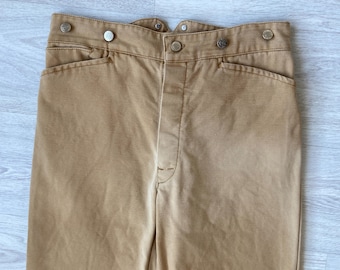 W32 Vintage Sun Faded Wah Maker Frontier USA Canvas Duck Buckle Back Cinch Back Suspender Men’s Pants