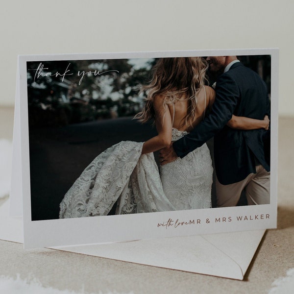 Minimalist Wedding Photo Thank You, Wedding Thank You Card, Photo Thank You Card, Printable Thank You Card, Editable Wedding, Amy